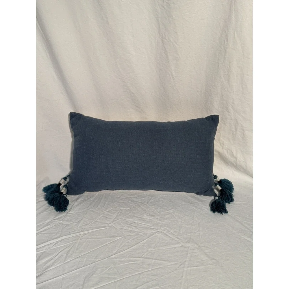 Blue Birds Accent Throw Pillow Beaded & Tassels Great Condition